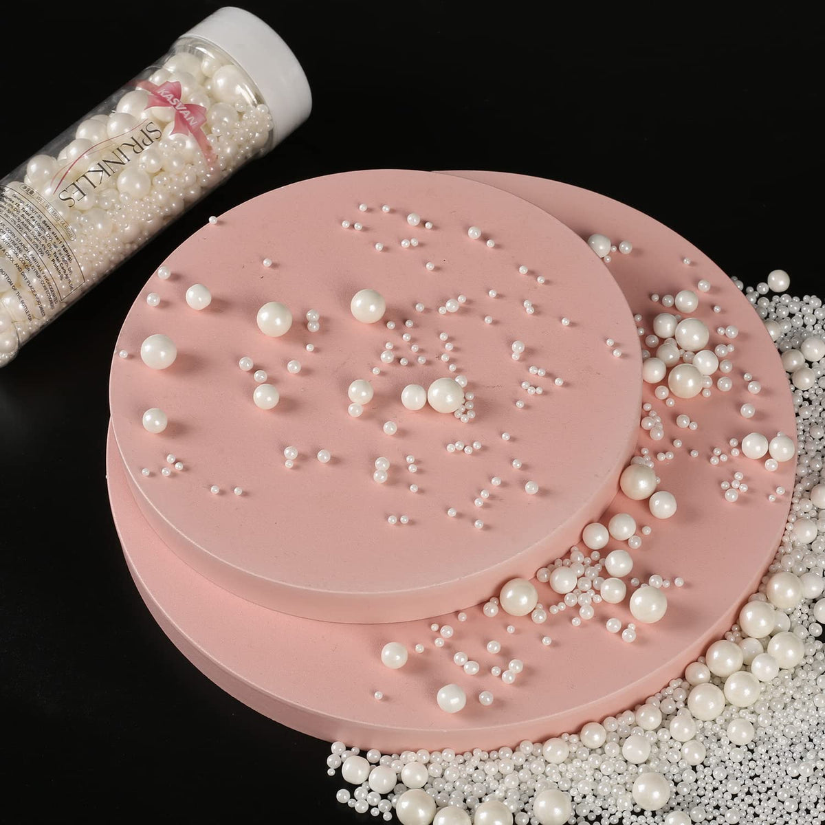 Kasvan White Pearl Sugar Sprinkles - Edible Candy Pearls 130g/4.58 Oz, Mix Size, Baking Cake