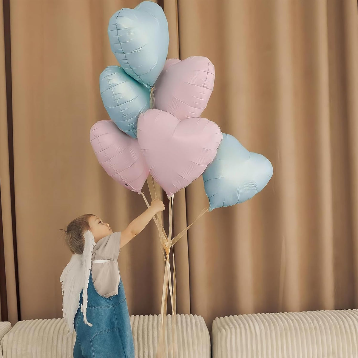 Pink Blue Heart Balloons,12Pcs Baby Pink Heart Shaped Foil Balloons,18Inch Pastel Blue Helium