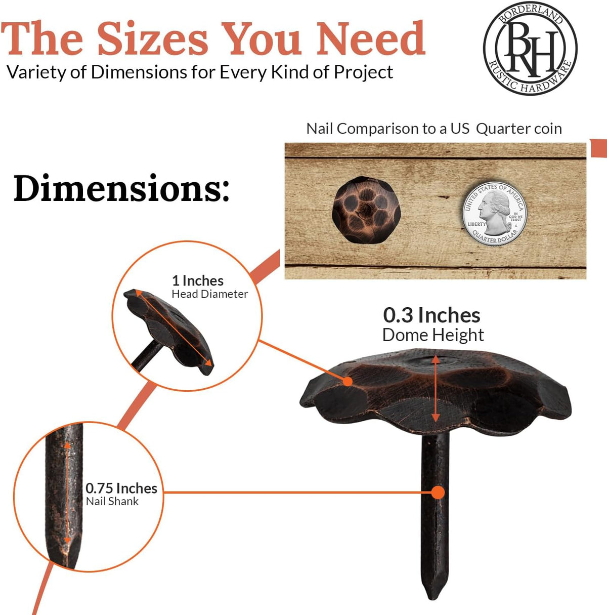 10 Pack 1" Small Round Head Iron Clavos Decorative Nails – Oil Rubbed Bronze – Handmade Rustic