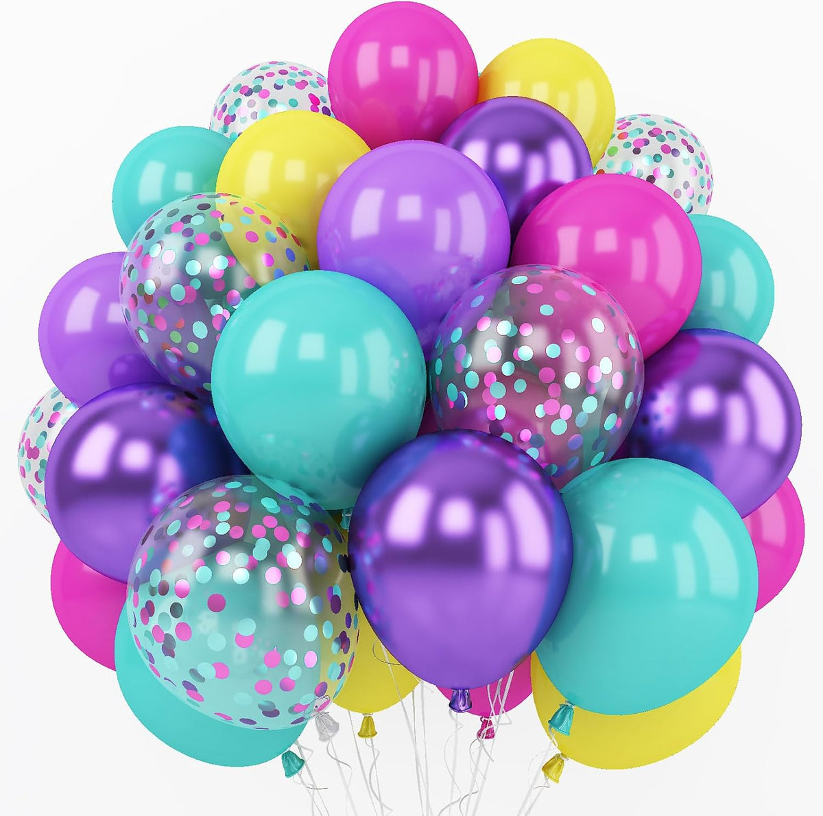 Togvu Pink Blue Purple Balloon, 60 Pcs 12 Inches Hot Pink Metallic Purple Teal Yellow Balloons