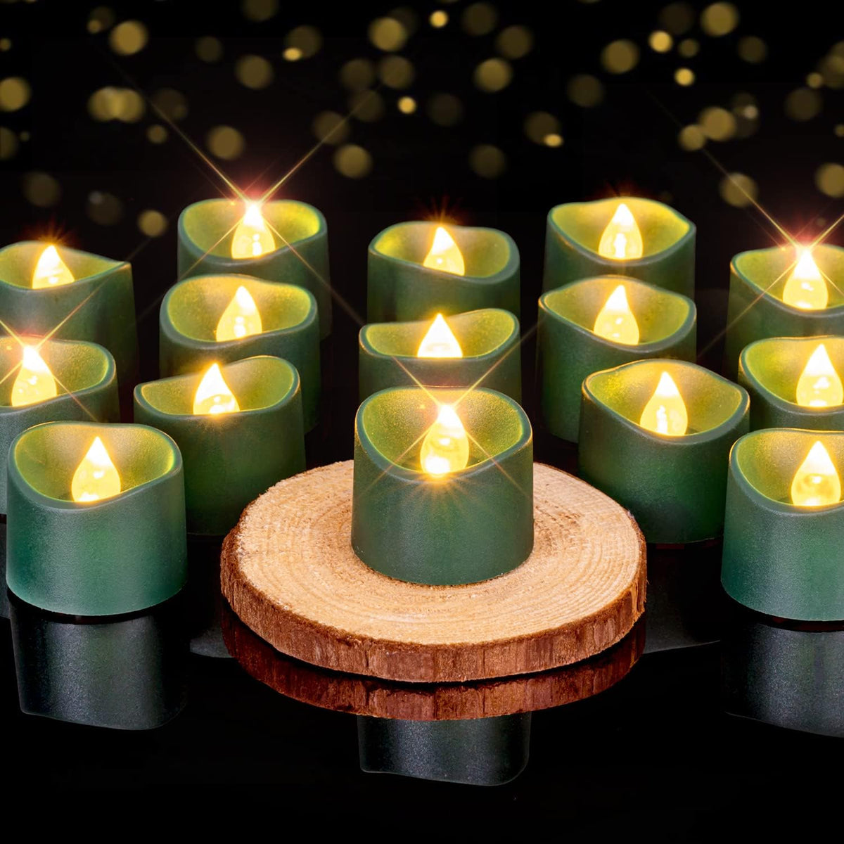 Homemory Green Tea Lights Candles Battery Operated, 200+Hour Flameless Flickering Fake Electric LED