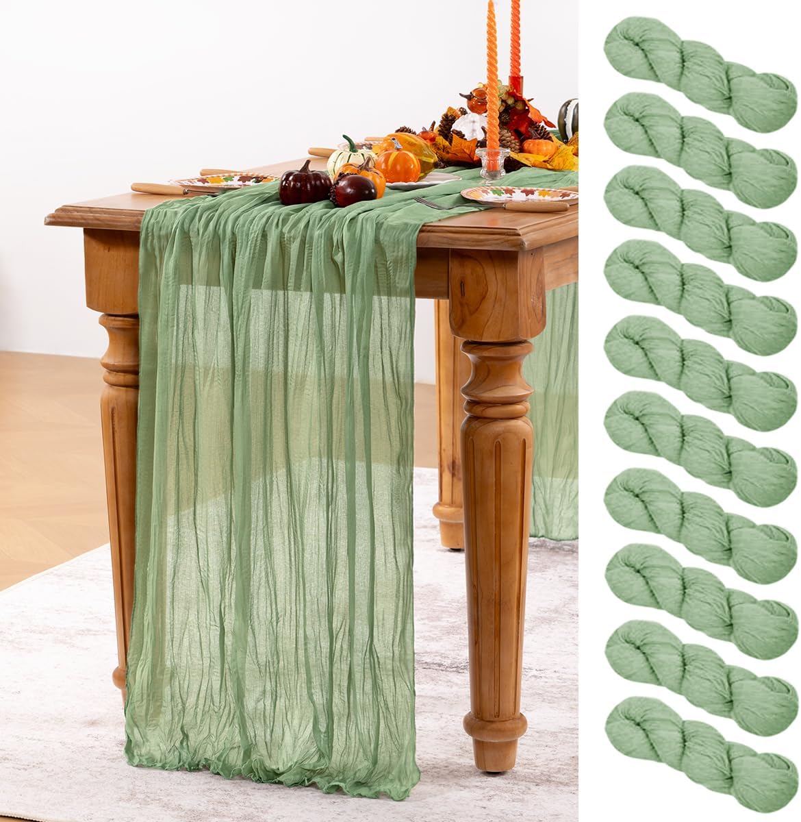 Sage Green Cheesecloth Table Runner 10 Pack Fall Table Runners Boho Gauze 120 Inches Sage Cheese