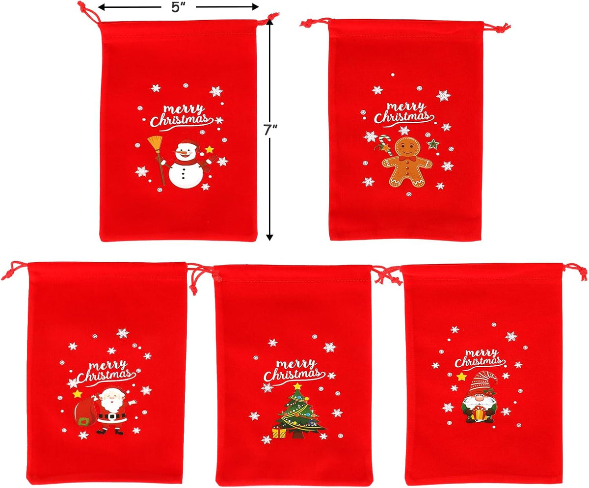 Tapleap Velvet Coth Christmas Bags with Drawstring, 50Pcs 5x7 for Wrapping Christmas Party Favors