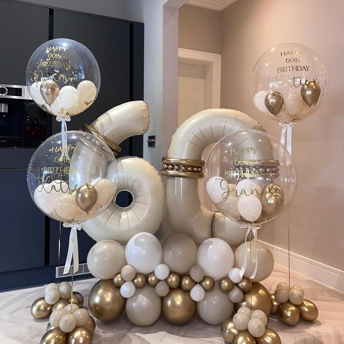 40 Inch Large Cream Numbers Balloons 0-9, Self Inflating White Sand Foil Number 0 Helium Balloon