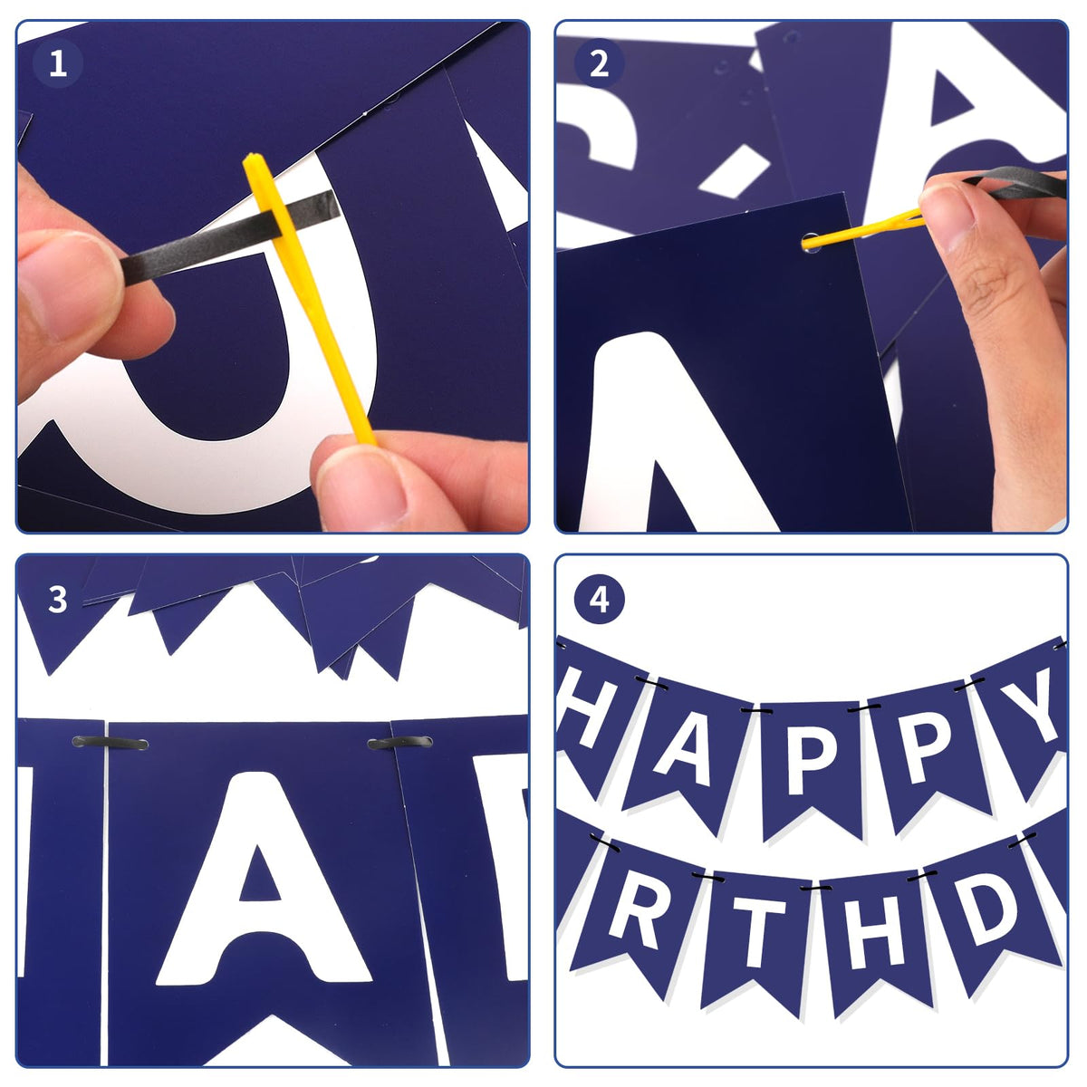 Blue Happy Birthday Banner, Happy Birthday Decorations Hanging Birthday Sign Circle Dot Triangle
