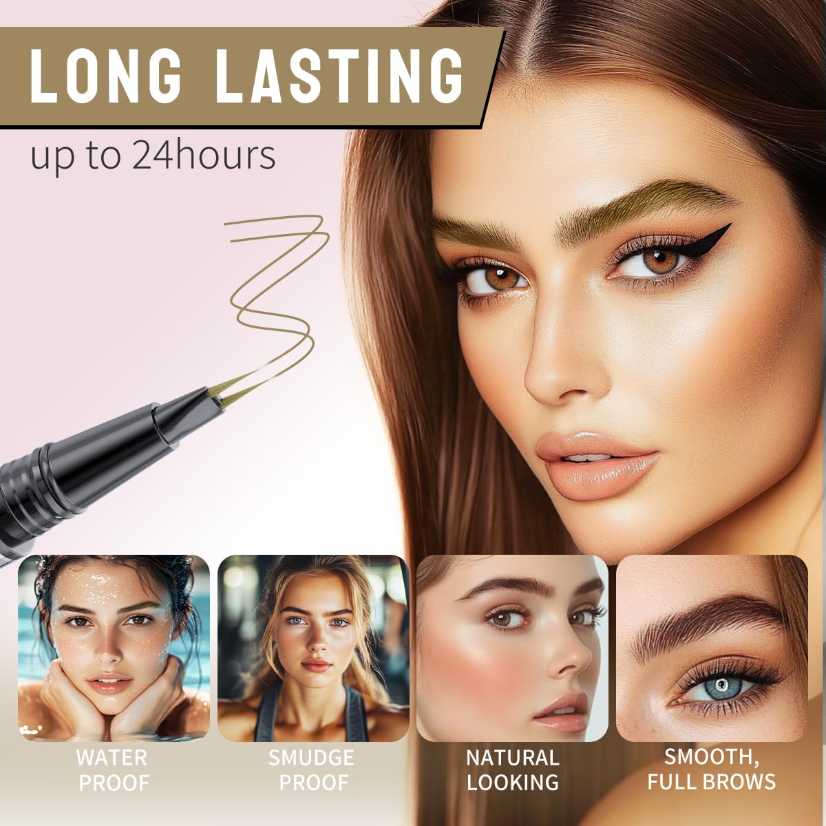 Microblading Eyebrow Pen,2-in-1 Dual-Ended Eye Brow Pencil with 2-Fork-Tip and Precise Brush-Tip