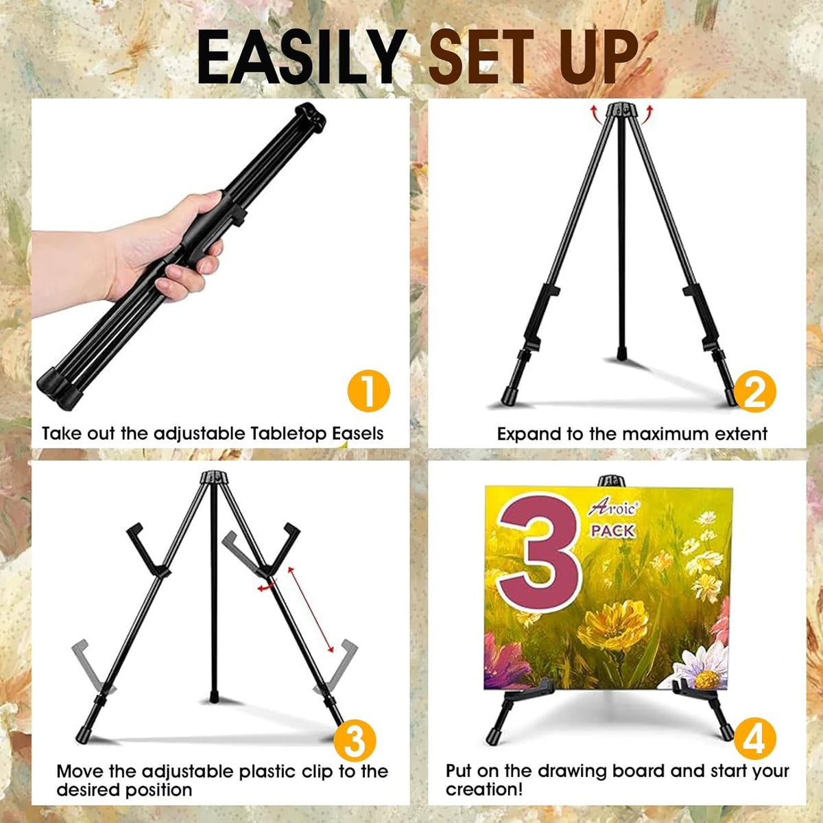 AROIC 12 Pack 14'' Tabletop Easels, Black Steel Table Top Easels for Display, Adjustable Portable