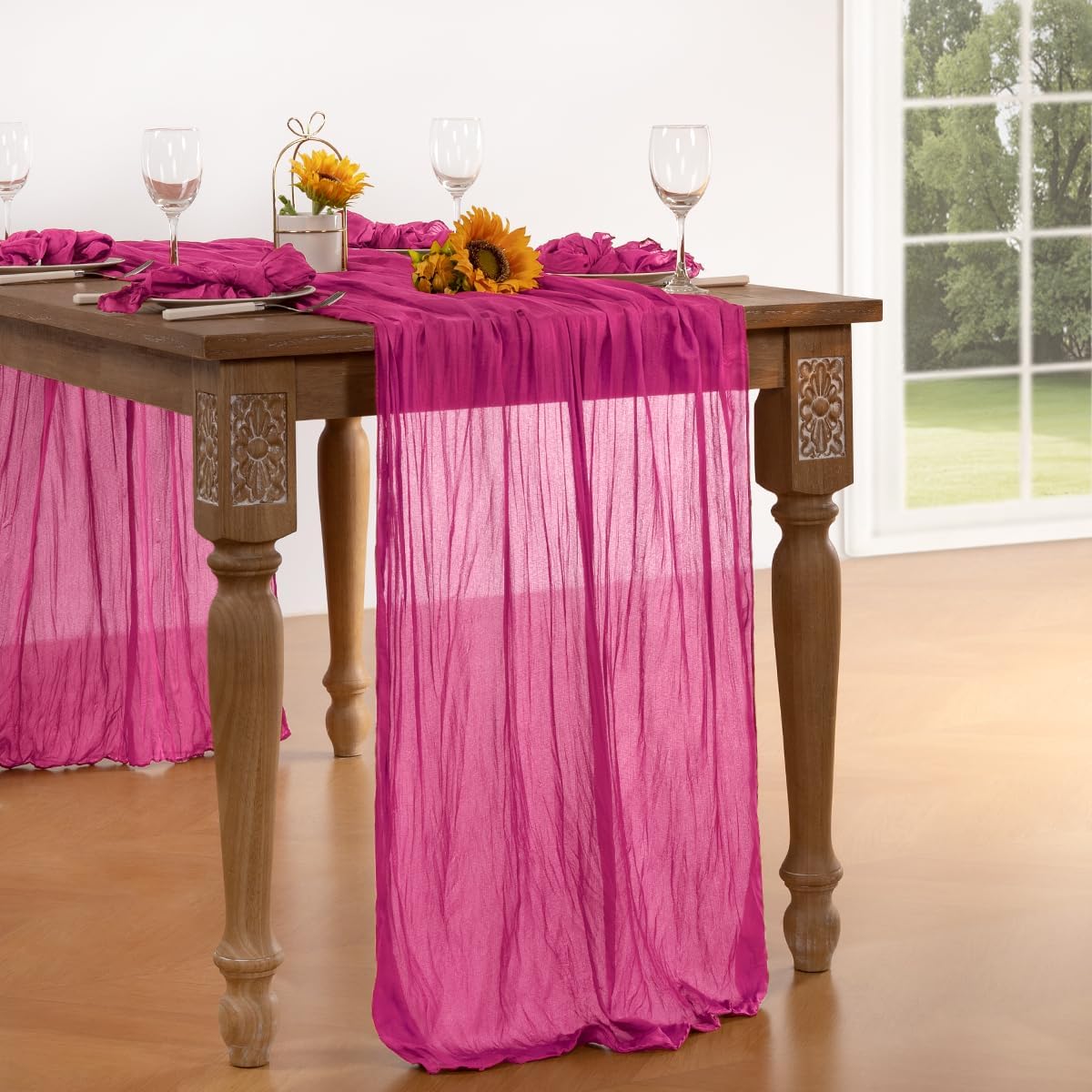 Hot Pink Cheesecloth Table Runner Fall Table Runner Boho Gauze 120 Inches Fuschia Cheese Cloth Fall