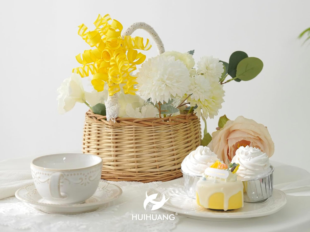 HUIHUANG Yellow Present Bows Gift Wrap Accessory Curly Ribbon Gift Bows 5 inch x 8 Counts Stick On