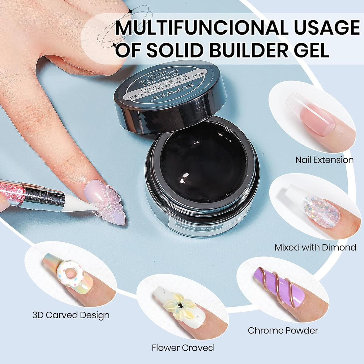 3d Gel Nail Art Set: Non Stick Hand Solid Builder Gel, No Wipe 3d Gels, 15g 3d Sculpting Gels