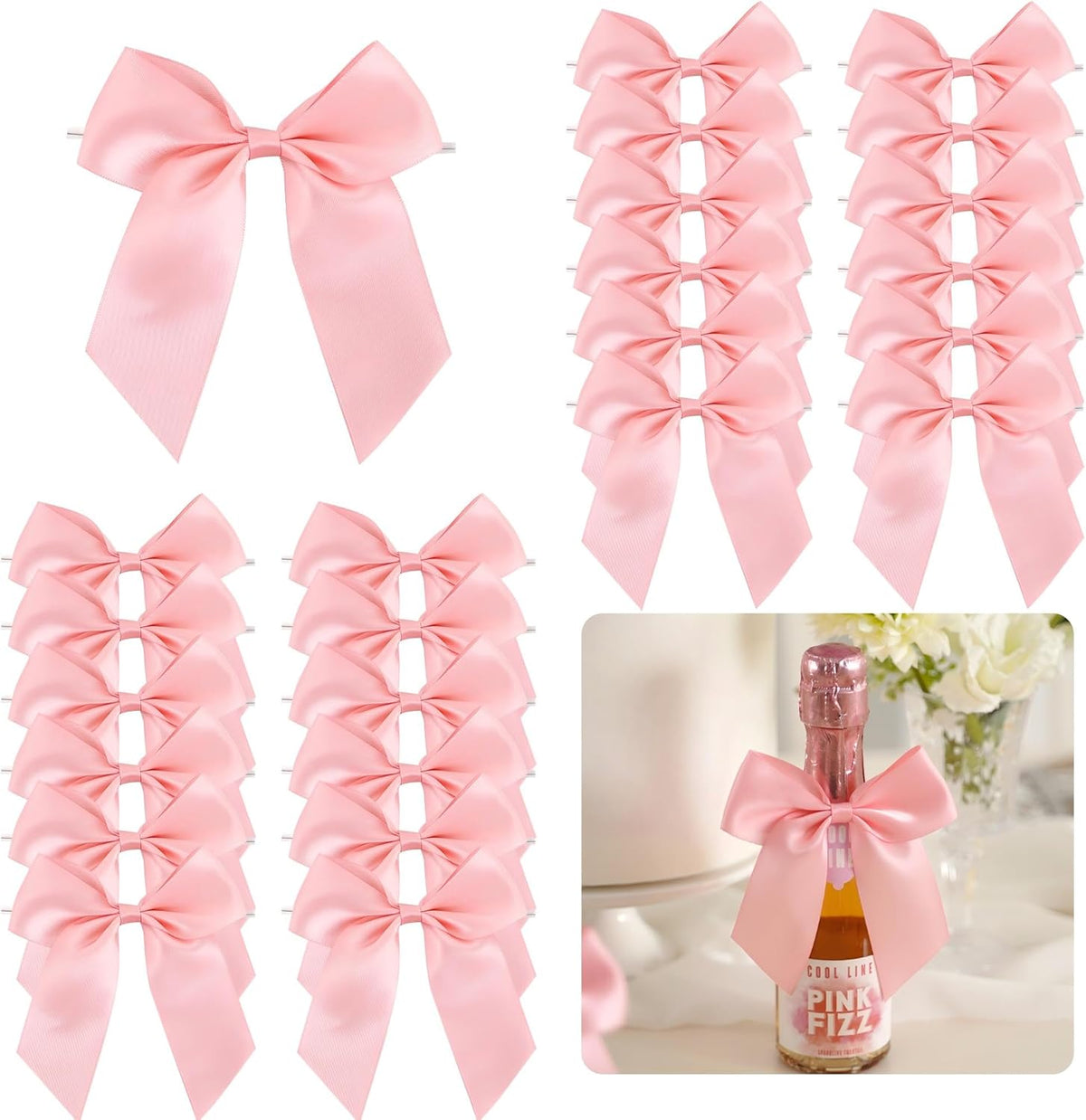 4.5" Satin Ribbon Pink Bows for Gift Wrapping, Twist Tie Bows, Cute Bows for Crafts, Party Favors