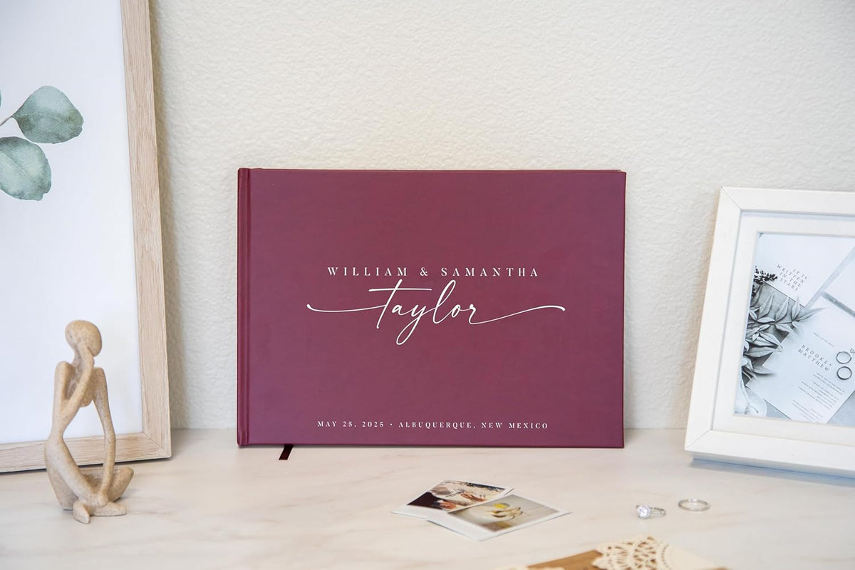 Personalized Guest Book - 11.5" x 8.5" Custom Bride & Groom Names with Bookmark and Hard Cover 140