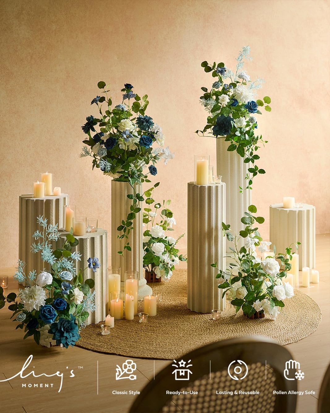 Ling's Moment 17.5" Tall Standing Artificial Flowers Arrangements 4 pcs Wedding Aisle Runner Chair
