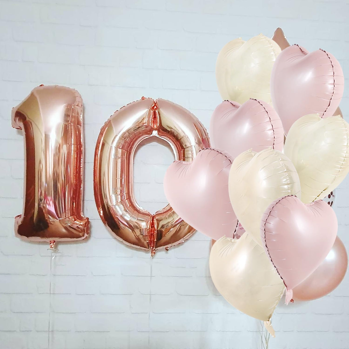 TONIFUL 30Pcs 18 Inch Pastel Pink Cream White Heart Balloons Valentine’s Day Heart Shape Foil Mylar