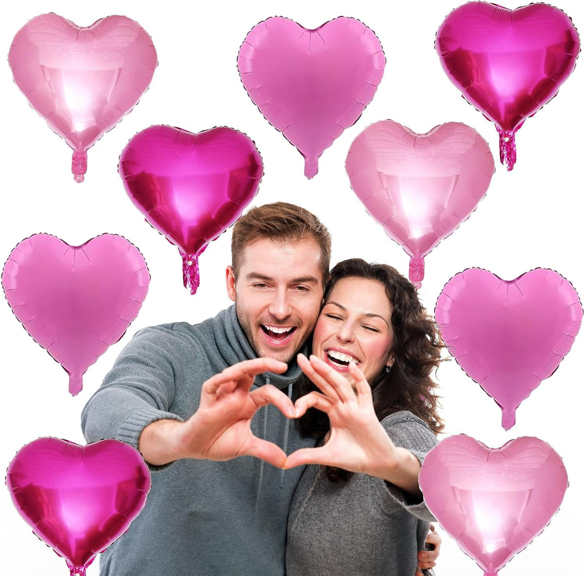 Pink Mixed Heart Balloons, 18 Inch 12 Pcs Hot Pink Foil Heart Shape Balloons, Light Candy Color