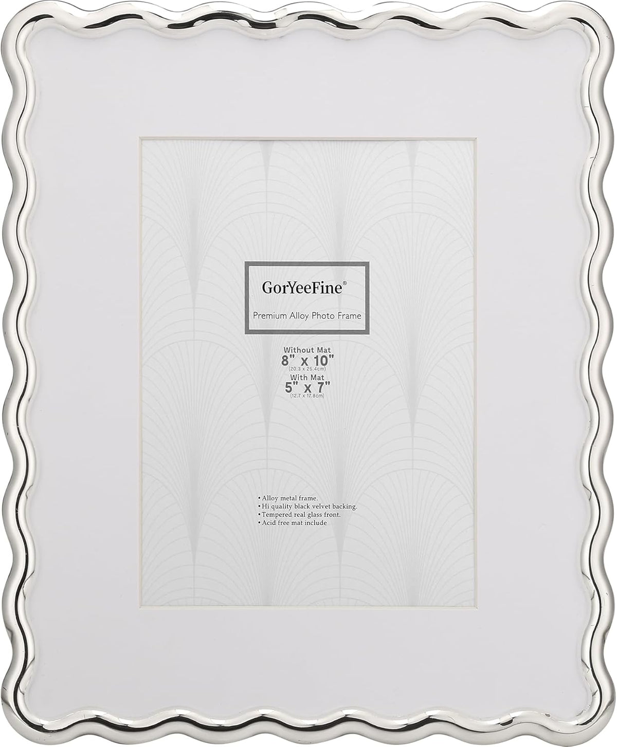 Silver 8x10'' Wave Design Photo Frame with Acid Free Mat for 5x7'',High-End Zinc Alloy Picture