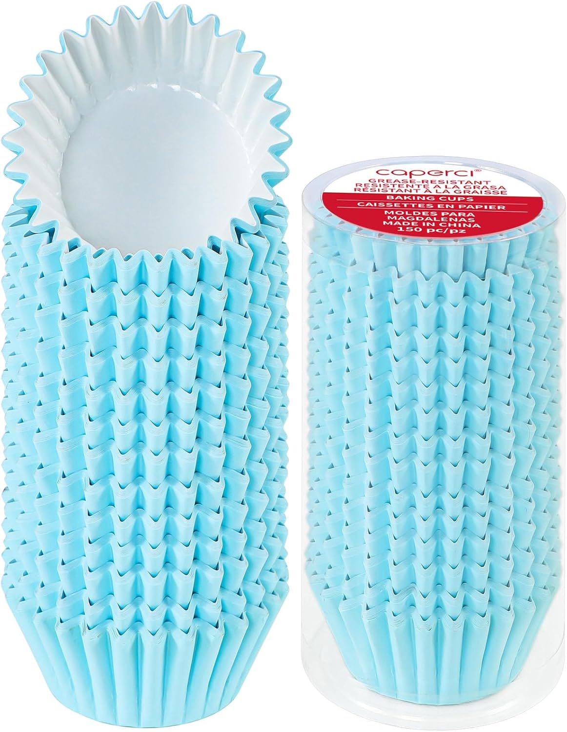 Caperci Grease-Resistant Standard Blue Cupcake Liners 150 Counts - Heavy Duty Paper Muffin Baking