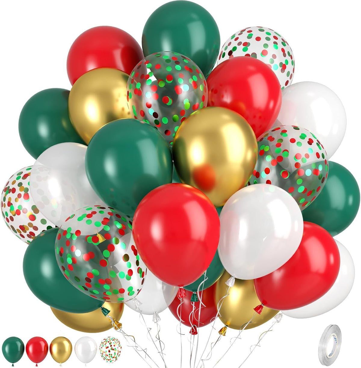Red Green Gold Balloons, Vintage Dark Green Pearl White Confetti Balloons for Birthday, Baby