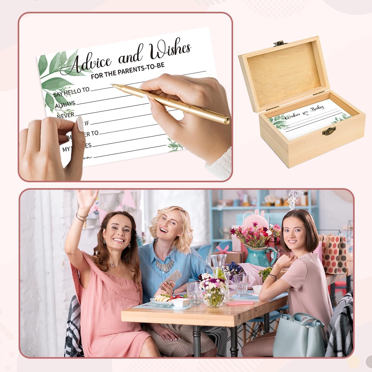 50Pcs Baby Shower Advice Cards with Advice and Wishes Box for New Parents Baby Shower Game