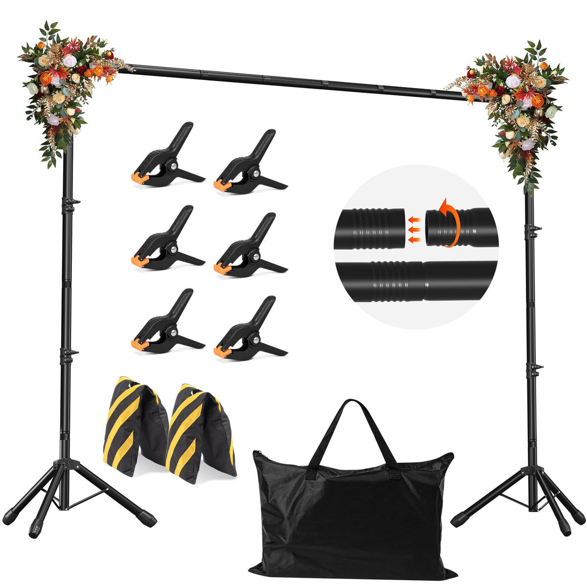 Backdrop Stand, Adjustable 10x7.5 FT Background Stand Backdrop for Parties, Photo Video Studio