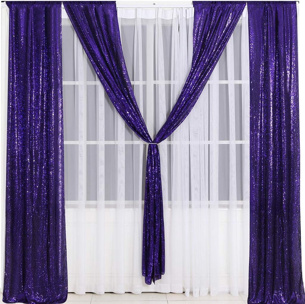 Eternal Beauty Sequin Backdrop Curtains, 2x8 Ft-2 Panels Purple Back Drop for Shimmer Photography