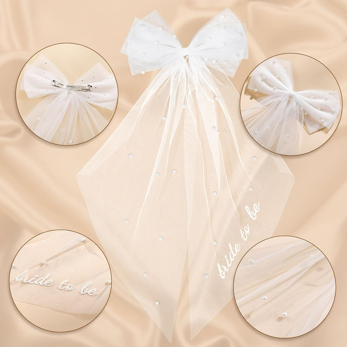 Bride to Be Bridal Wedding Veils Bachelorette Party Accessories Pearl Hair Bow Veil for Women and