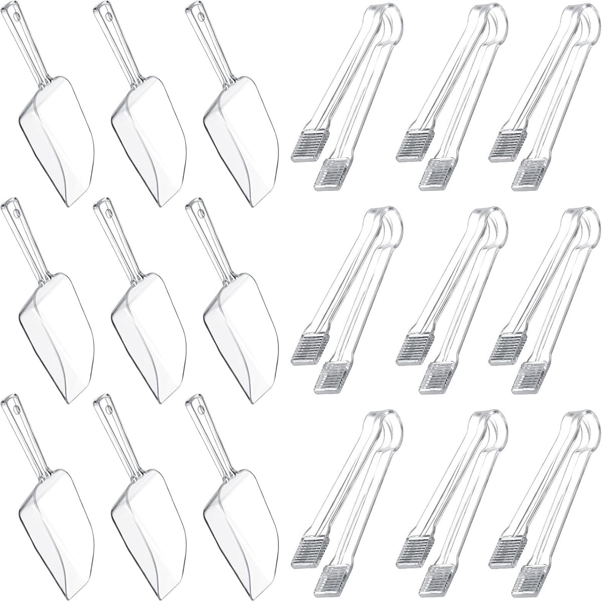Roshtia 18 Pcs Plastic Serving Tongs Mini Kitchen Tongs Utility and Plastic Kitchen Scoops Clear