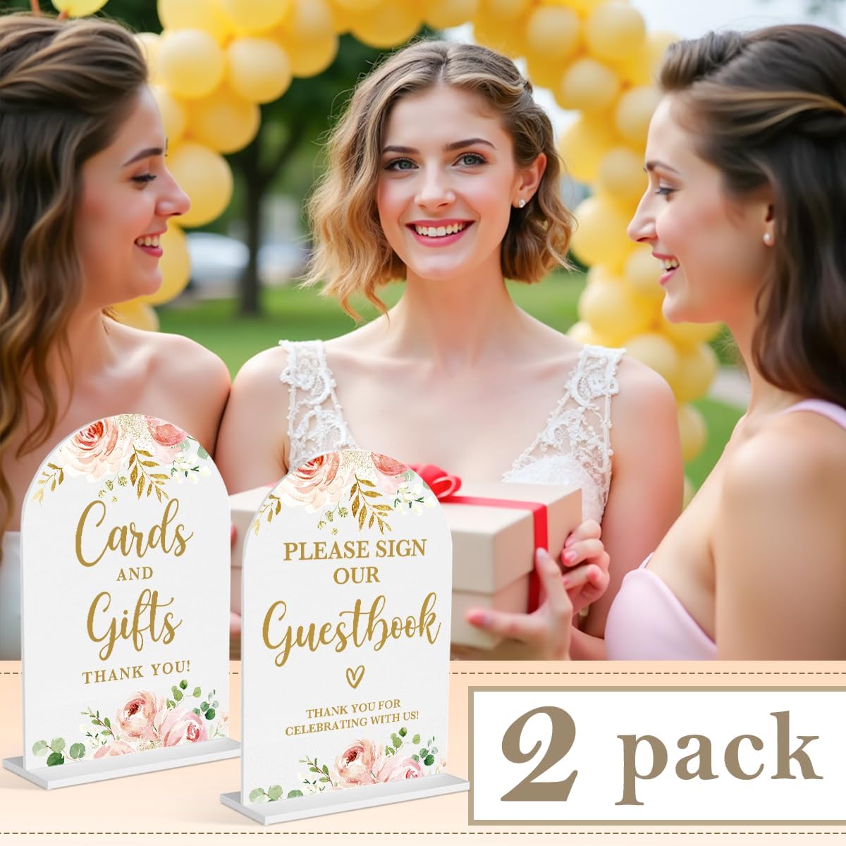 2 Pcs Acrylic Wedding Signs for Reception, Bridal Shower Decorations, Cards and Gifts Signs, Guest