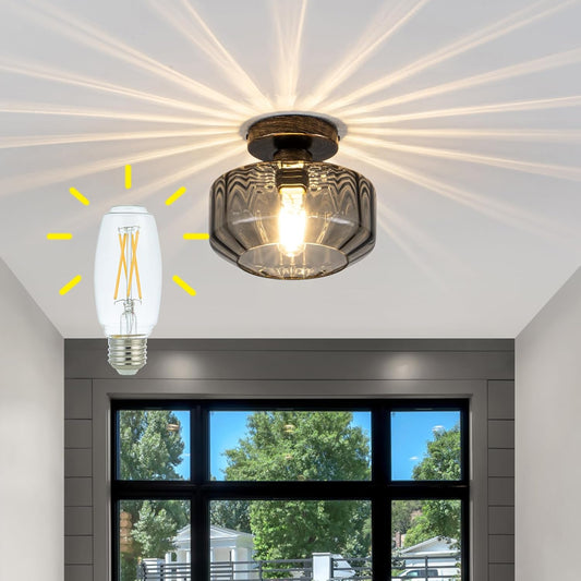 Smoked Glass Flush Mount Ceiling Light with 1200LM LED - Black Champagne Gold 8.66" Damp Rated