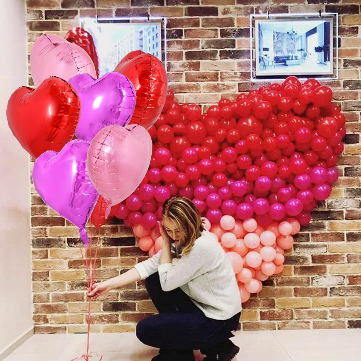 TONIFUL 30Pcs 18 Inch Heart Balloons Valentine’s Day Red Pink Hot Pink Heart Shape Foil Mylar