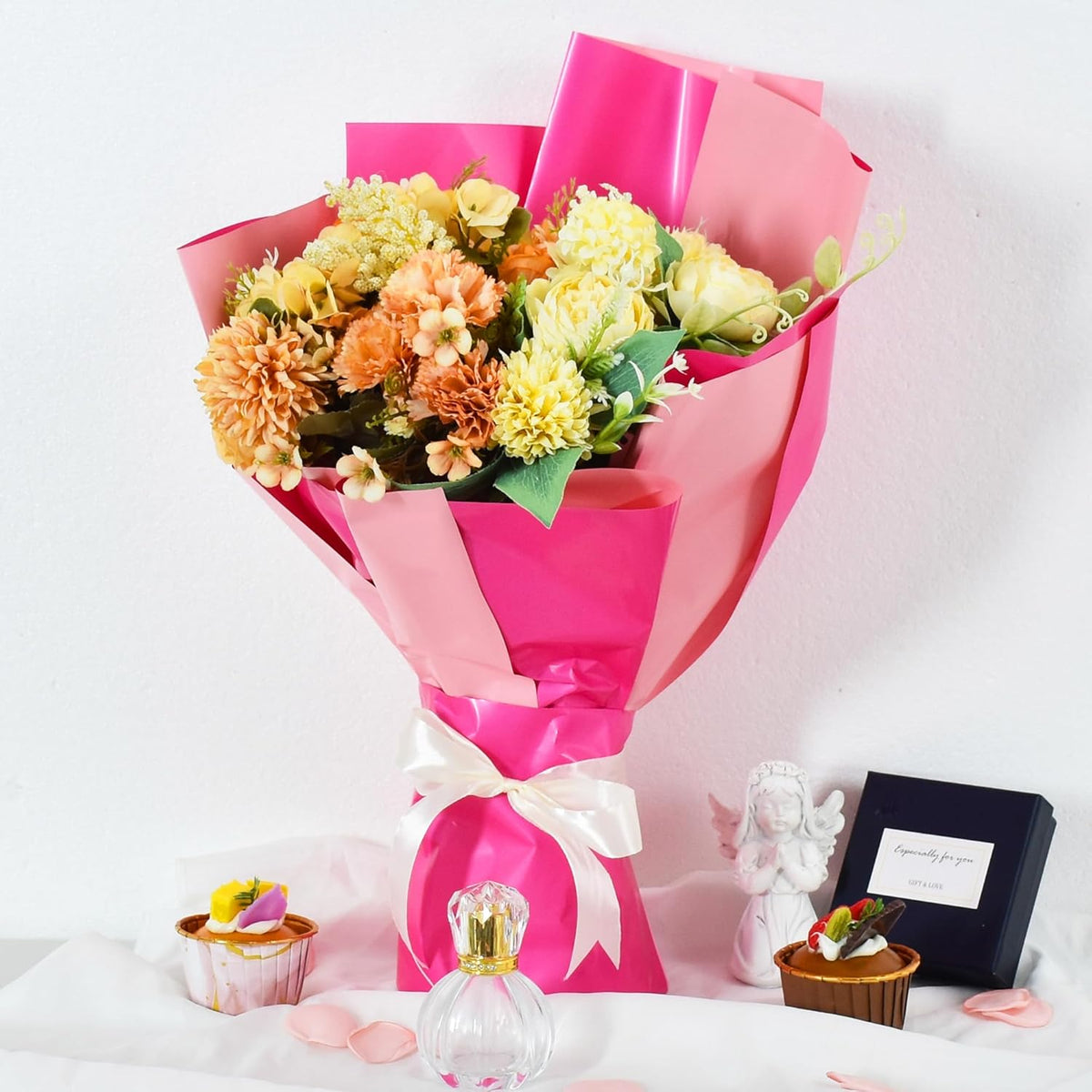 BEISHIDA 20Pcs Pink and Hot Pink Flower Bouquet Wrapping Paper - Double Sided Matte Colors