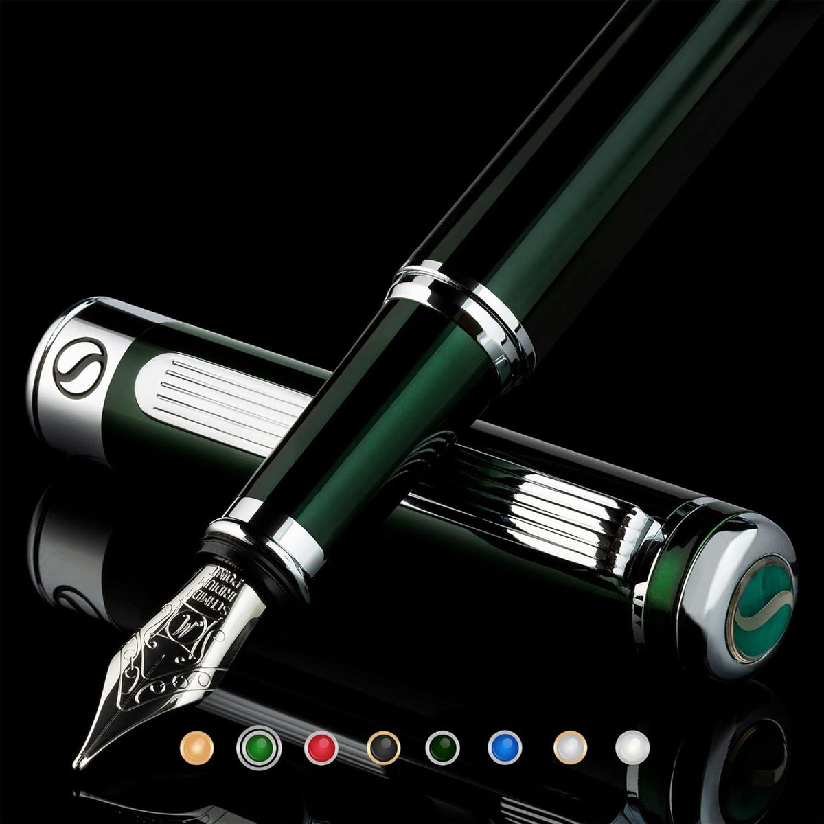 Scriveiner British Racing Green Fountain Pen - Stunning Luxury Pen with Chrome Finish, Schmidt Nib