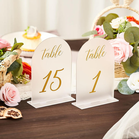 SHINVALE Arch Acrylic Wedding Table Numbers 1-15 with Gold Foil Font – Frosted Finish, Elegant