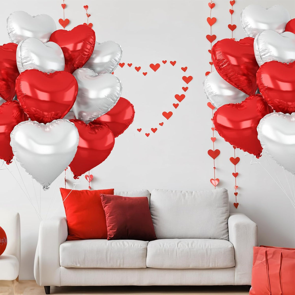 Red Silver Heart Balloons,12Pcs 18Inch Silver Red Heart Shaped Foil Helium Foil Balloons for Baby