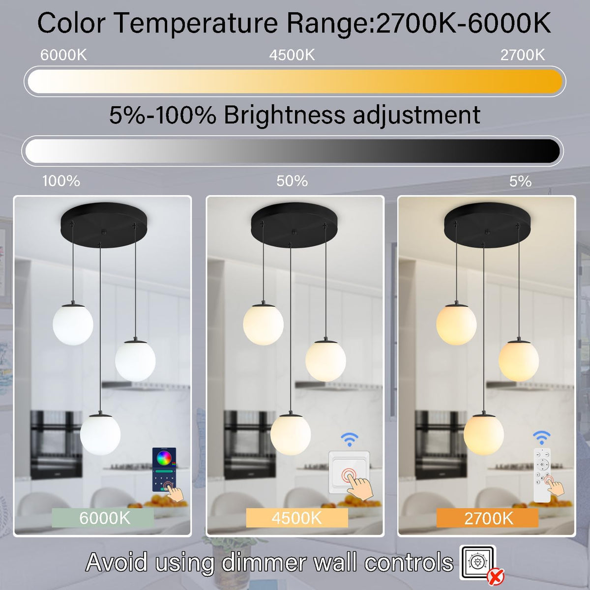 3-Lights Globe Glass Pendant Light Modern White Globe Glass Chandelier Mid Century Chandelier Black
