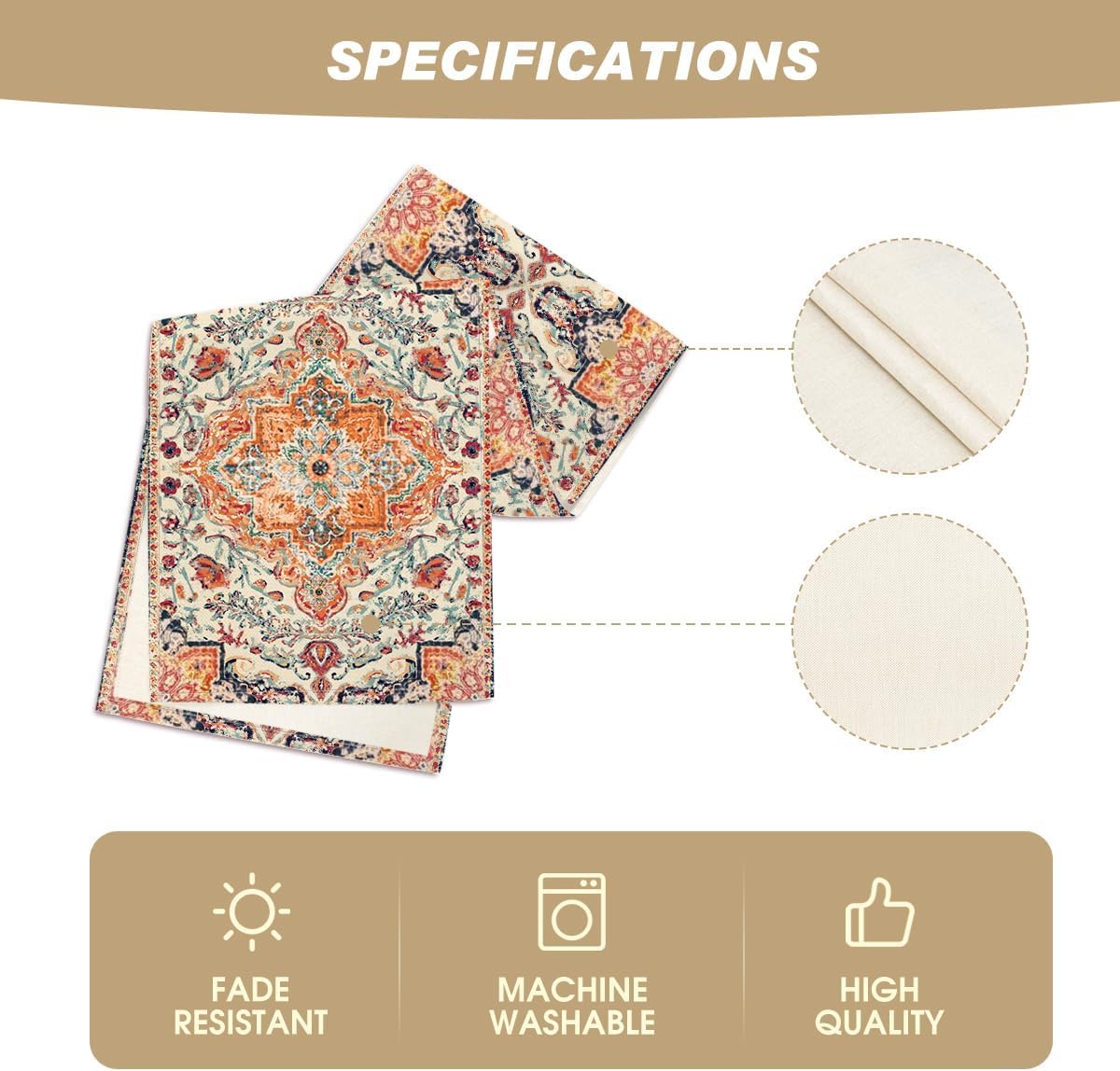 Artoid Mode Boho Bohemia Style Orange Table Runner, Country Rustic Farmhouse Magical Fall Kitchen
