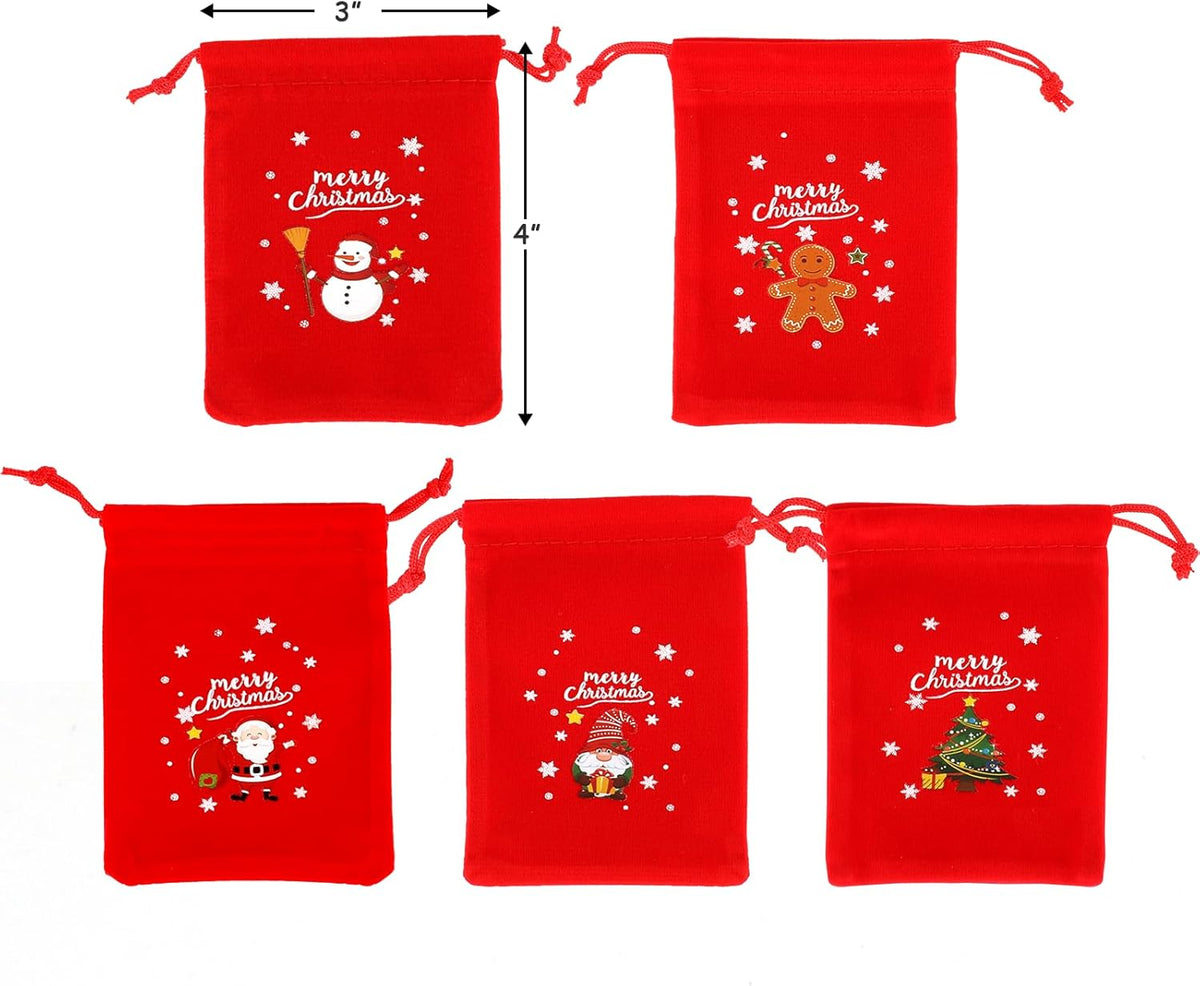 Tapleap Velvet Coth Christmas Bags with Drawstring, 50Pcs 3x4 for Wrapping Christmas Party Favors