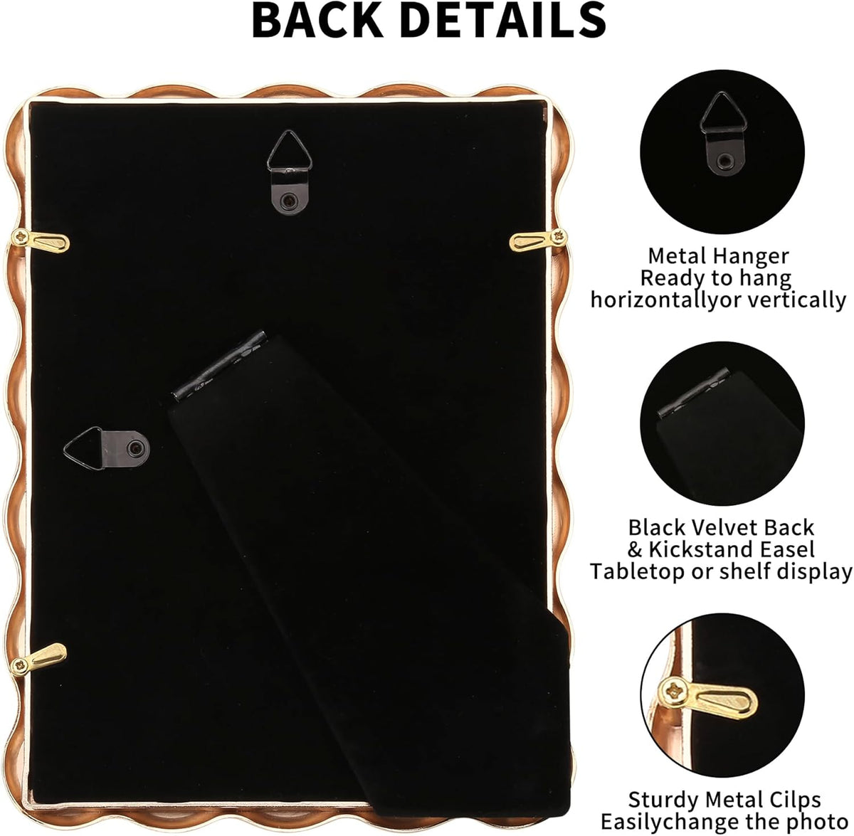 8 x 10'' Heavy-Duty Zinc Alloy Gold Photo Frames with Acid Free Mat for 5x7'',Wave Design Gold