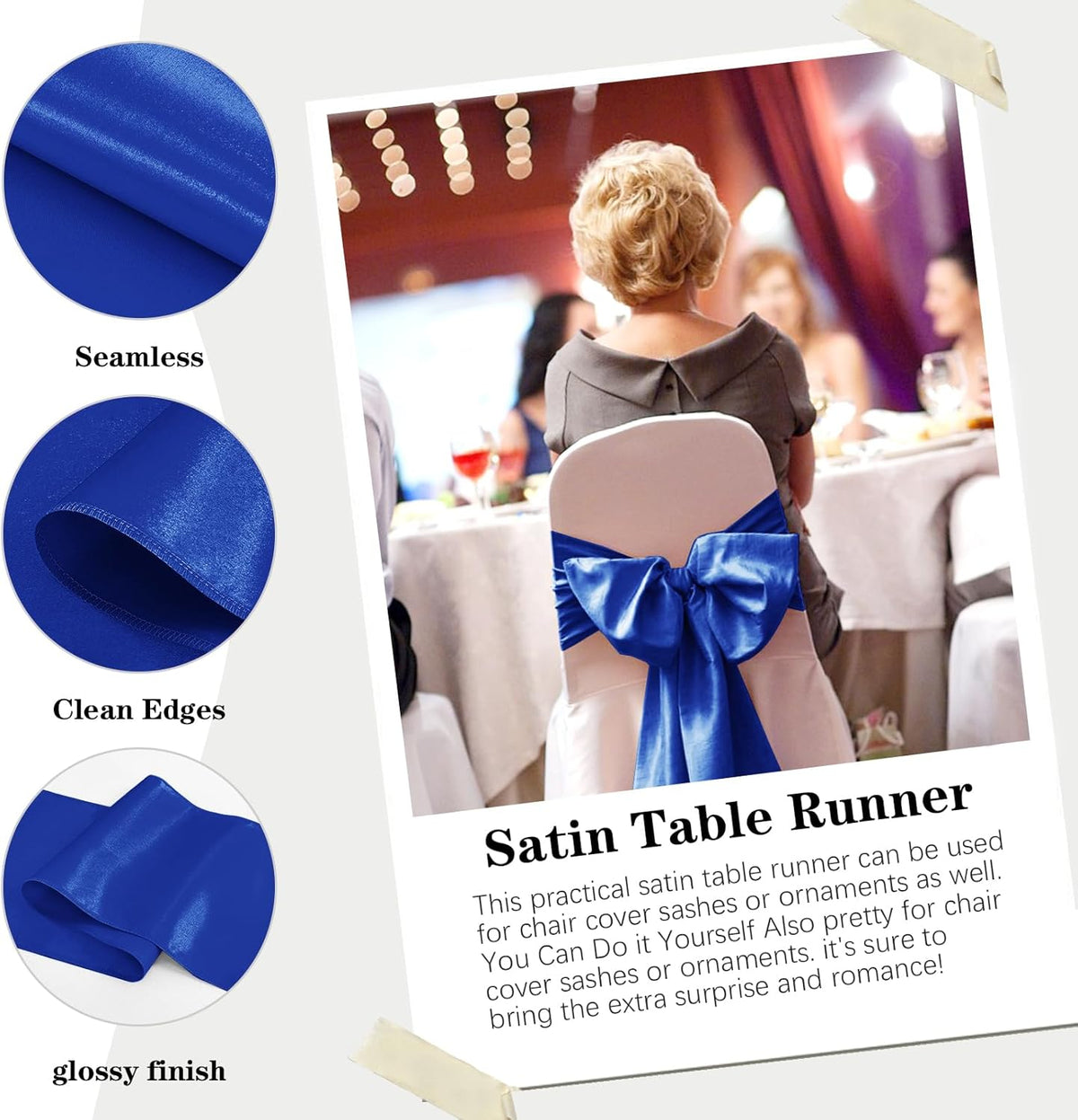 10 Pack Satin Table Runner 12 x 108 Inch Long Royal Blue Silk Table Runner for Wedding Party