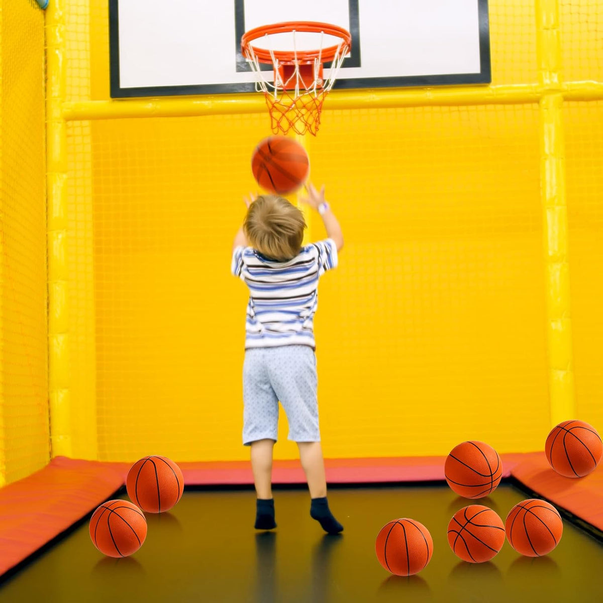 12 Pcs Mini Rubber Basketballs with Air Pump Set 7 Inch Mini Hoop Basketball Small Junior Size 3
