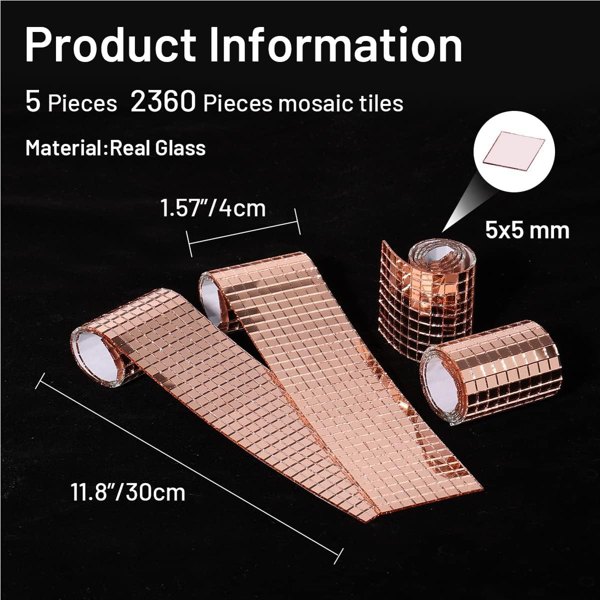 PP OPOUNT 2360 Pieces Self-Adhesive Mosaic Tiles, 5 x 5 mm Disco Tiles, Real Glass Mirror Mosaic
