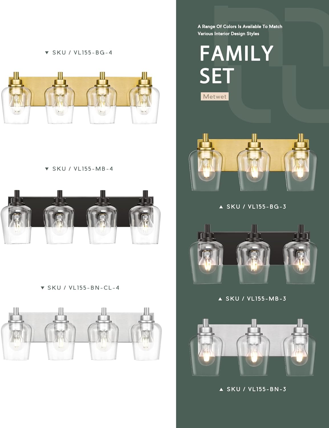 Bathroom Light Fixtures, 4-Light Modern Vanity Light with Clear Glass Wine Glass-Shaped Shade