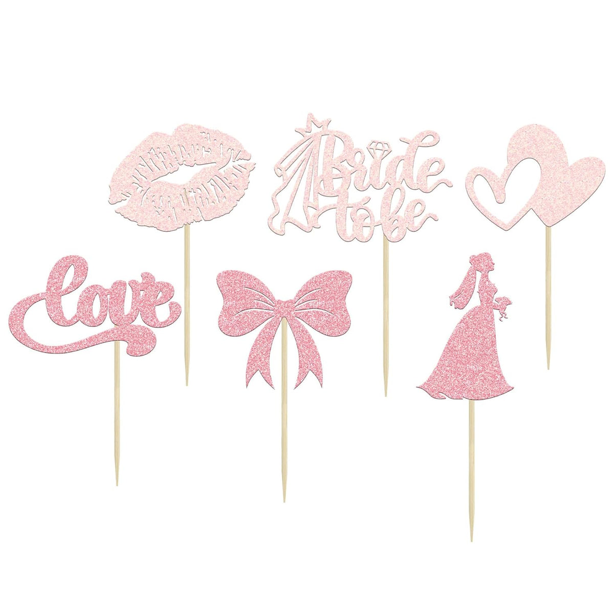 Gyufise 24Pcs Bride to Be Cupcake Toppers Pink Glitter Bow Tie Lip Princess Love Heart Bridal