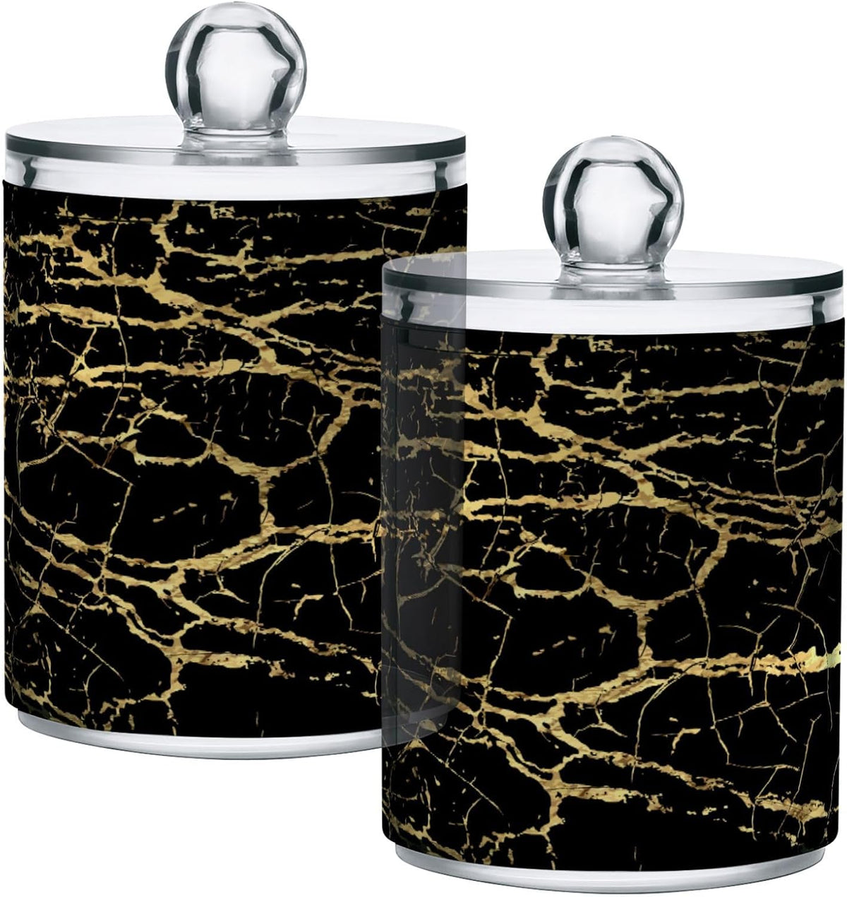 Qtip Holder Dispenser 2 Pack Gold Black Marbling Bathroom Decorative Storage Canister Holder