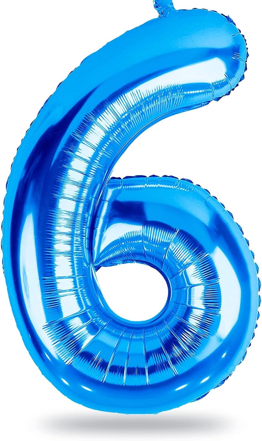 40 Inch Blue Large Numbers Balloons 0-9, Self Inflating Foil Number 6 Helium Balloons for 6th Boys