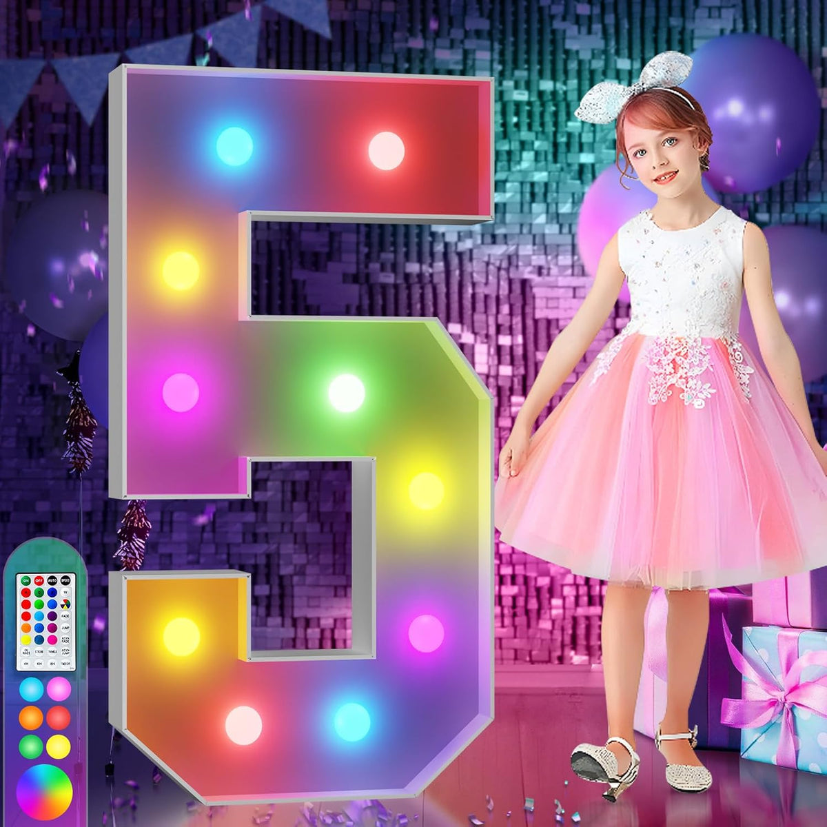 imprsv 4FT Colorful Marquee Numbers,18 Colors Number 5 with Remote, Light Up Numbers Sign for 50th