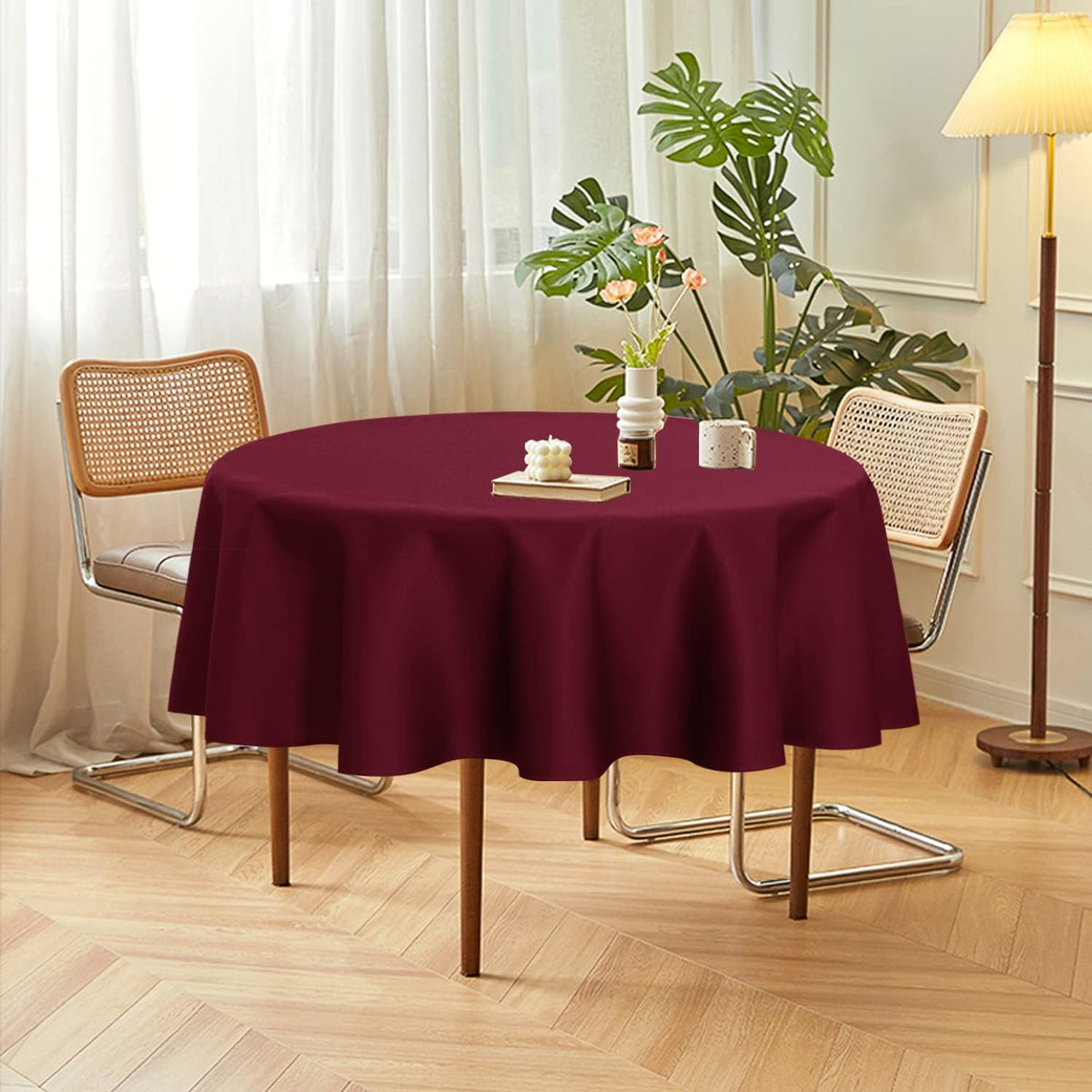 sancua 2 Pack Round Tablecloth 60 Inch Burgundy, Stain and Wrinkle Resistant Table Cloth - Washable
