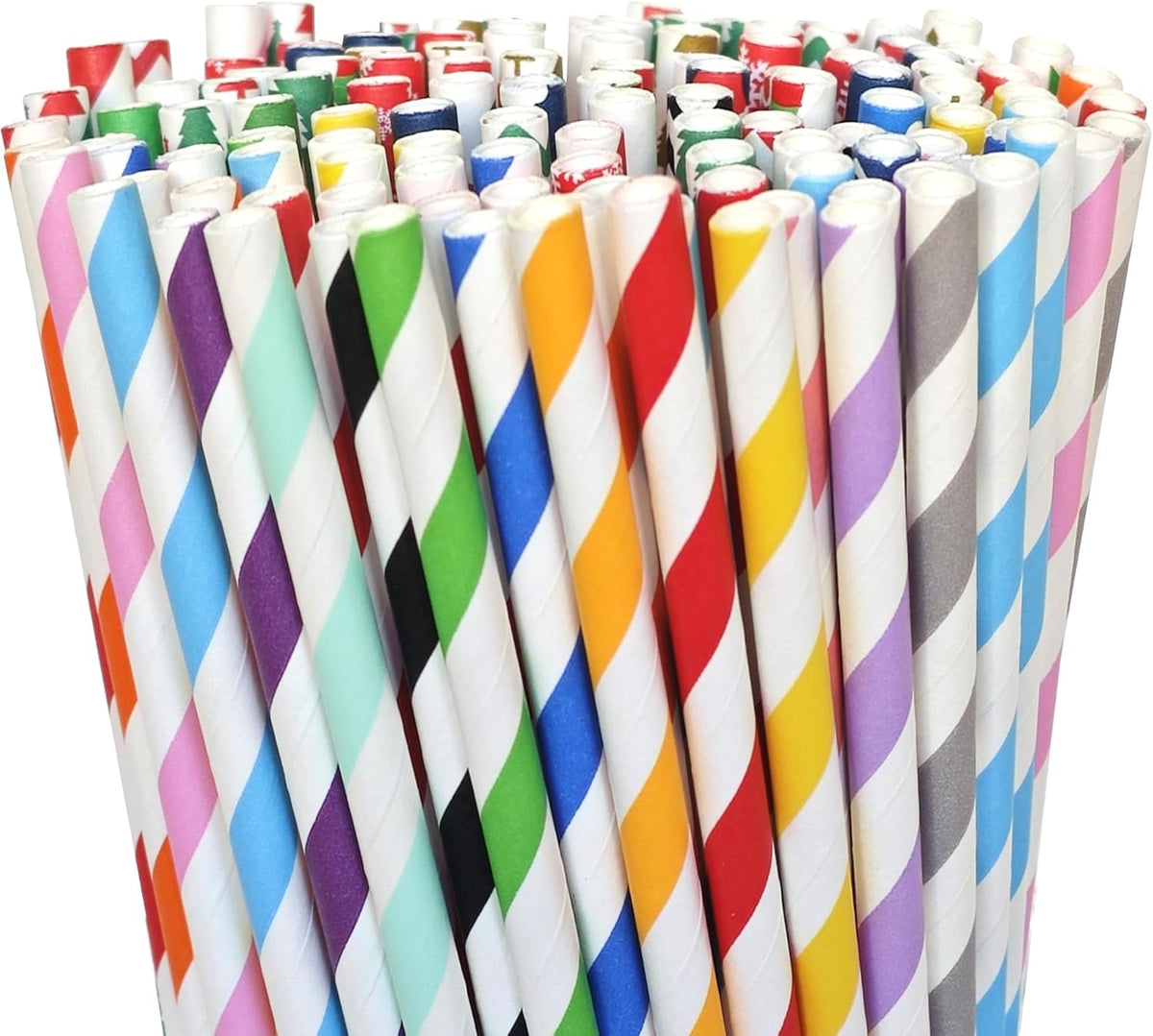 200 Striped Paper Straws, Biodegradable Disposable Drinking Colorful Straws for Birthdays, Coffee
