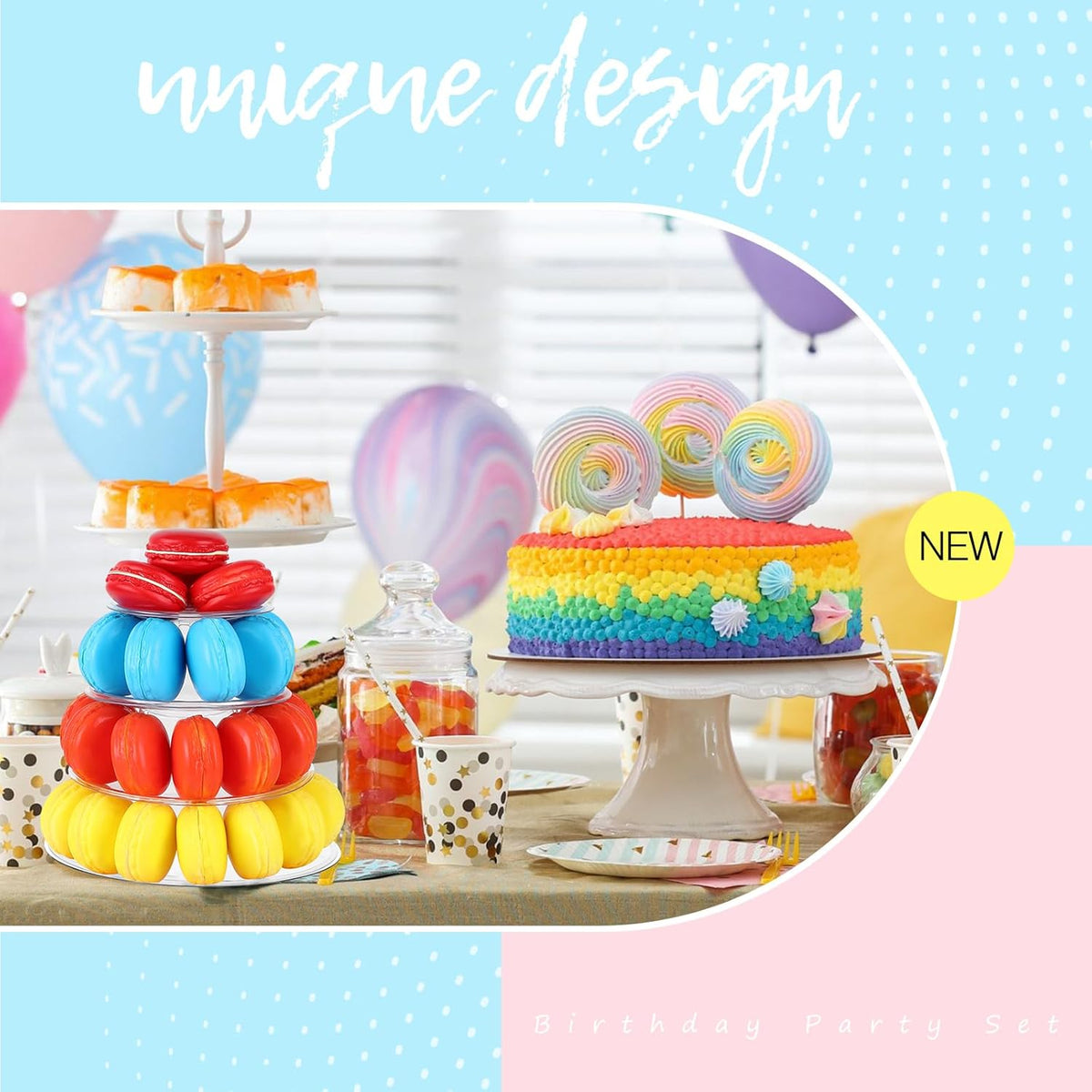 Juexica 1 Pcs Round Macaron Display Tower Stand 4 Tiers Plastic Cake Rack Macaron Wedding Cupcake