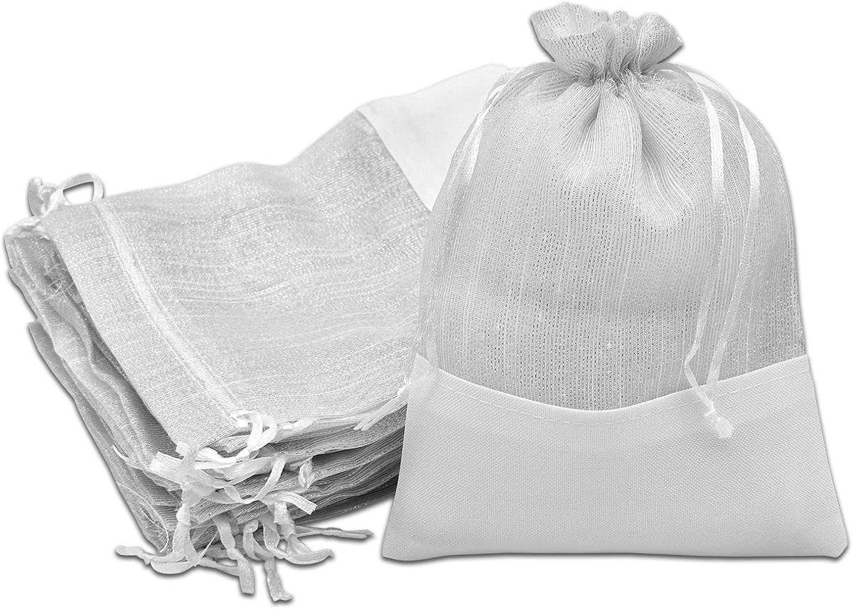 TheDisplayGuys For Your Modern Living 24-Pack Linen & White Organza Gift Bags with Drawstrings